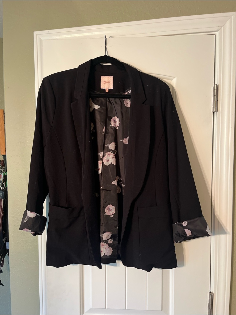 Candie's Black Blazer with Floral Trim
